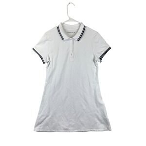 Abercrombie Fitch Women's LP White Polo Shirt‎ Dress Navy Trim Sporty Preppy